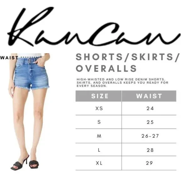 Kancan high rise hem detail jean shorts size large - Picture 7 of 7